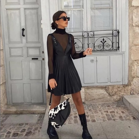 Zara Dresses & Skirts - Zara Faux Leather Pinafore Dress